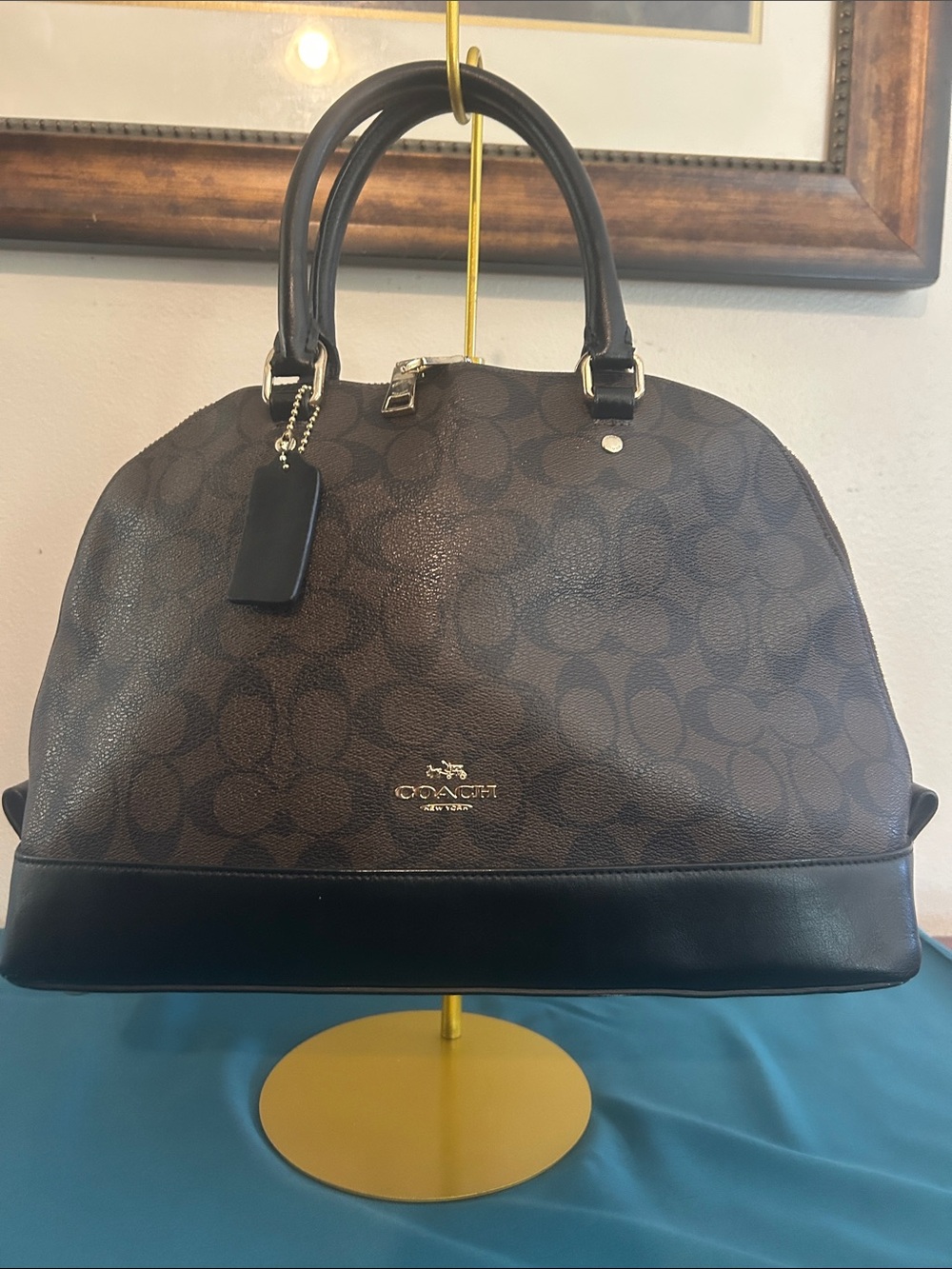 Coach Brown and Black Dome Satchel with Signature C Print